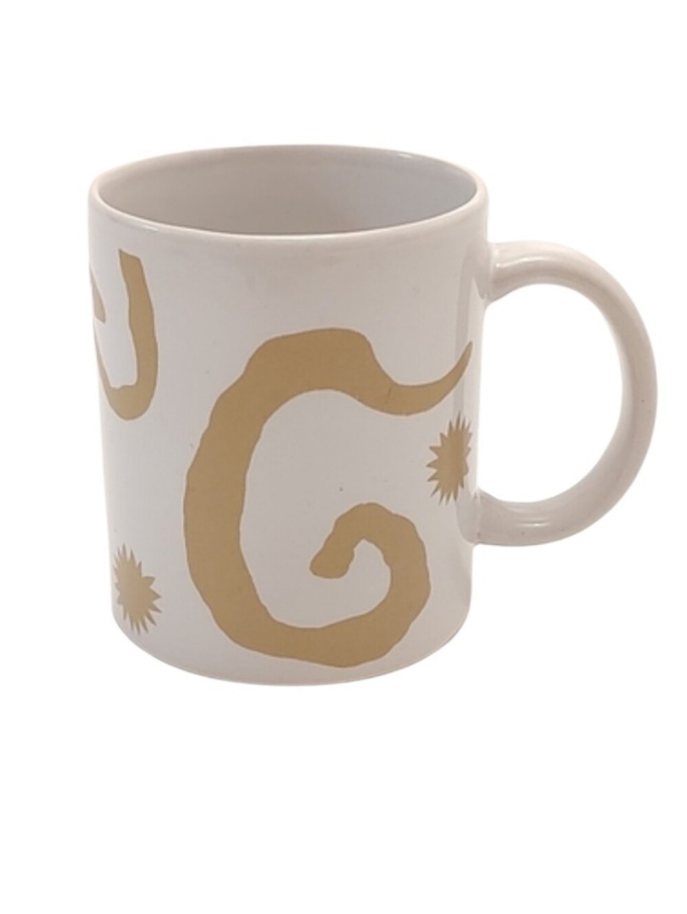 Vintage Oscar de la Renta Coffee Cup White Gold Starburst Celestial Ceramic Mug